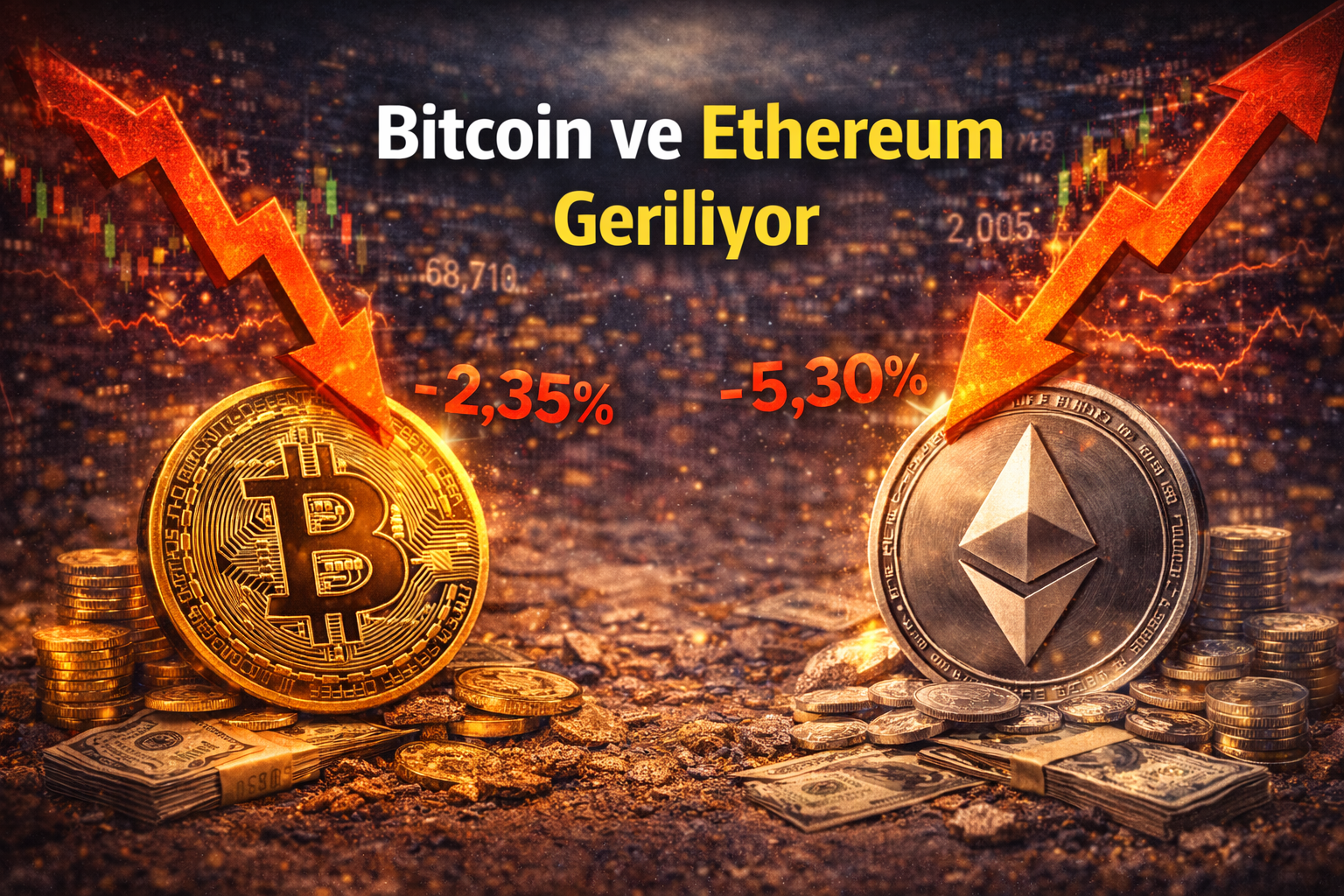 Kripto Piyasasında Satış Baskısı Sürüyor: Bitcoin ve Ethereum Geriliyor