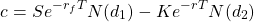 \[c=Se^{-r_f T}N(d_{1})-Ke^{-rT}N(d_2)\]